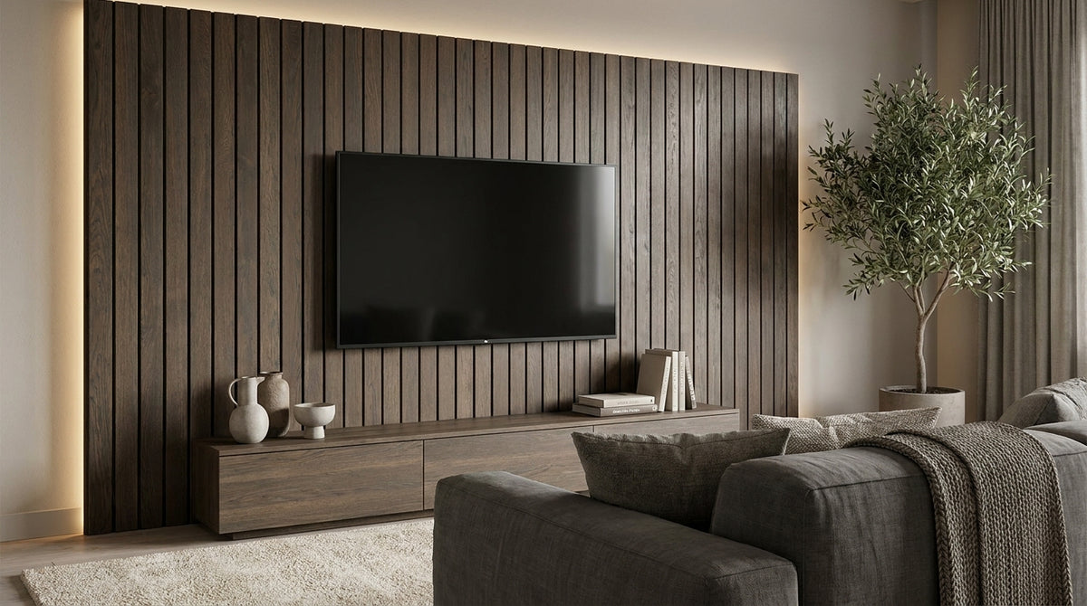 Gerookt eiken paneel voor tv-wand