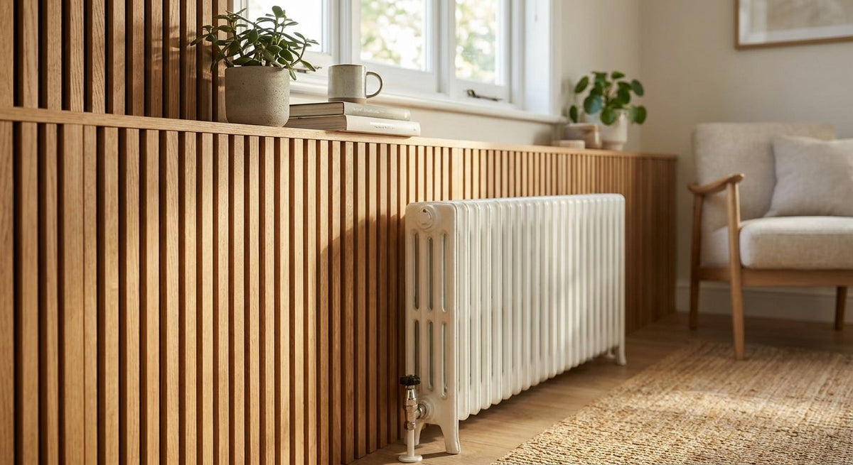 Hout paneel achter raditor: praktisch ontwerp