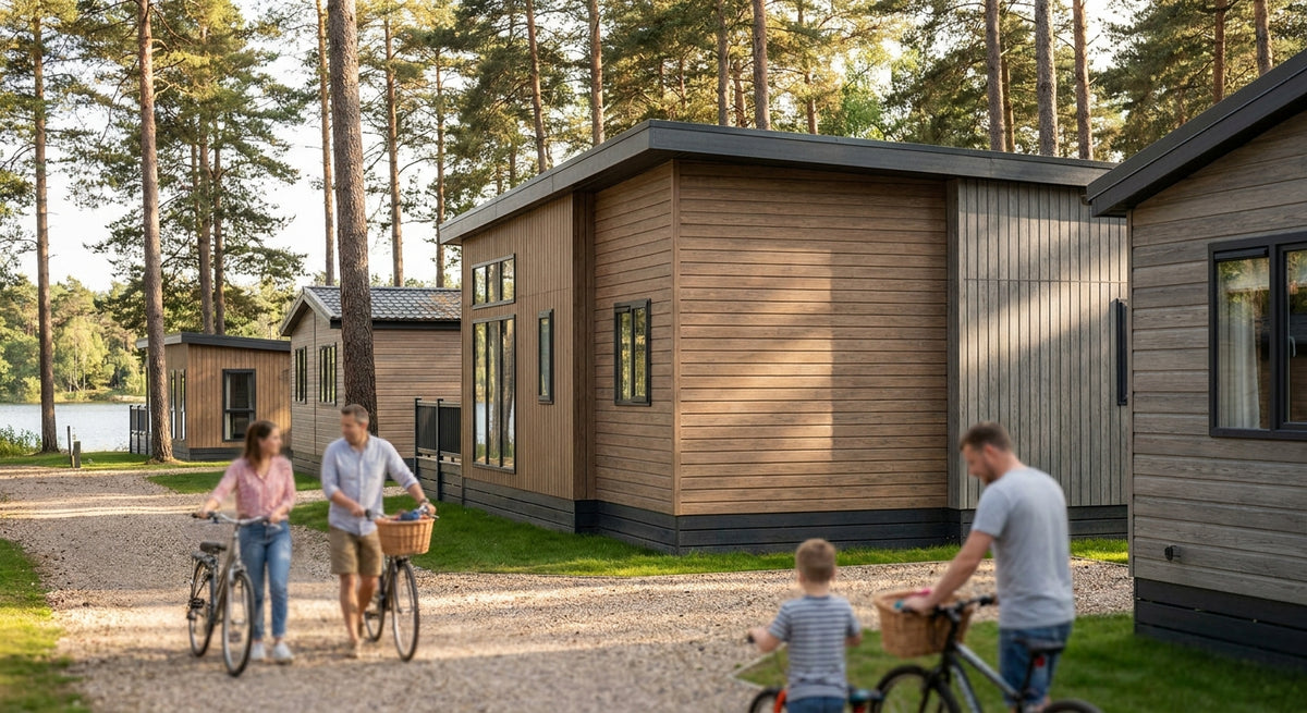 Composiet gevelbekleding voor een vakantiepark