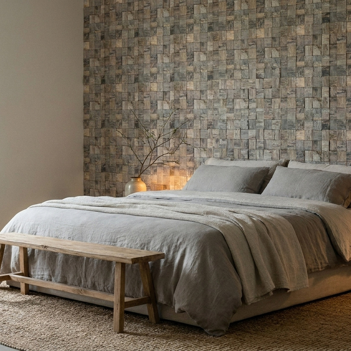 3D Houten Wandpaneel Marine Shipwood 30x30 cm in de slaapkamer