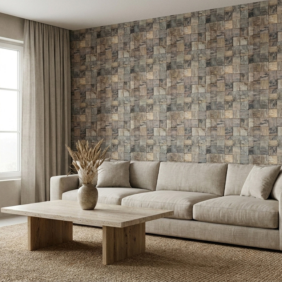 3D Houten Wandpaneel Marine Shipwood 30x30 cm in de woonkamer