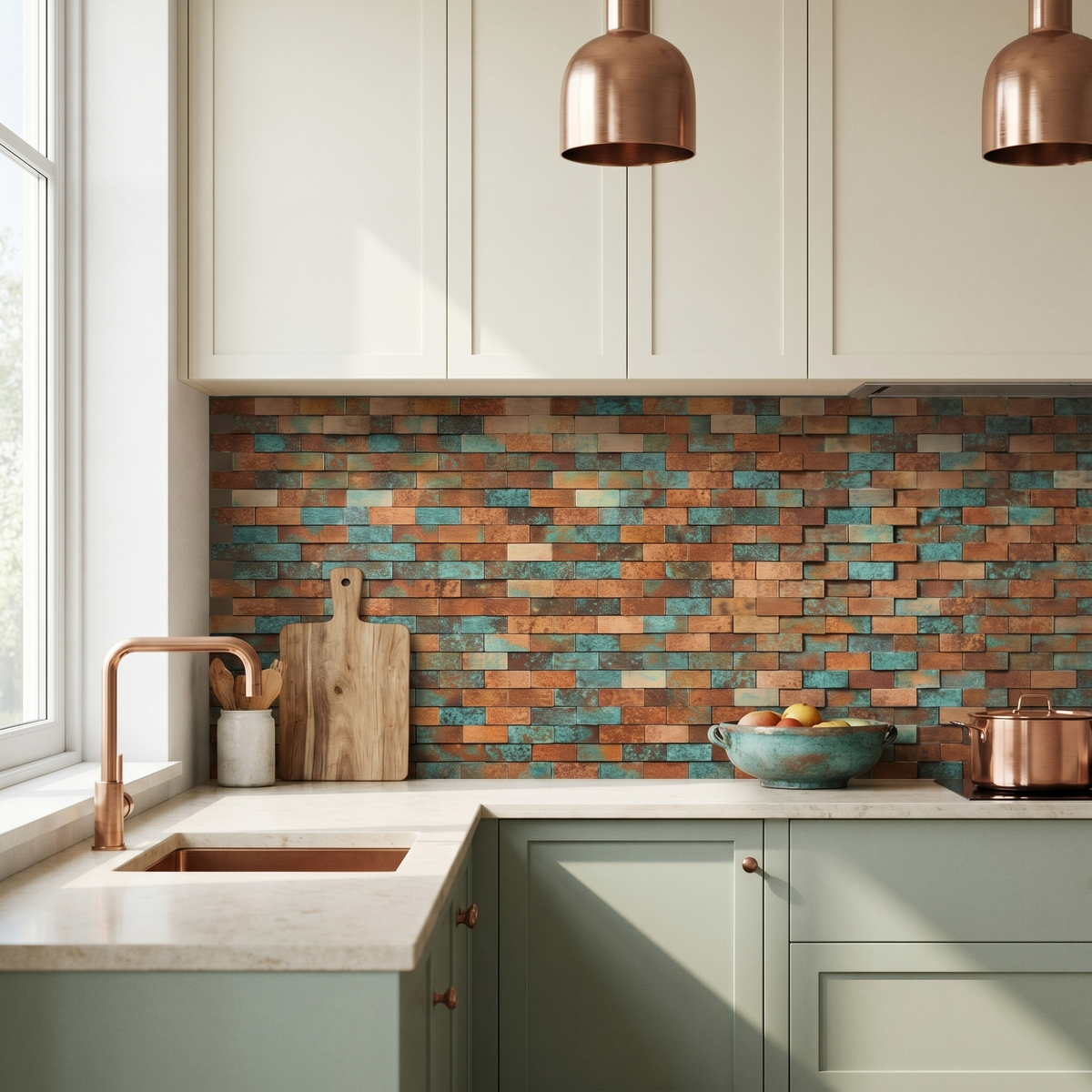 Steenstrip 3D Patina Koper - keuken sfeerfoto