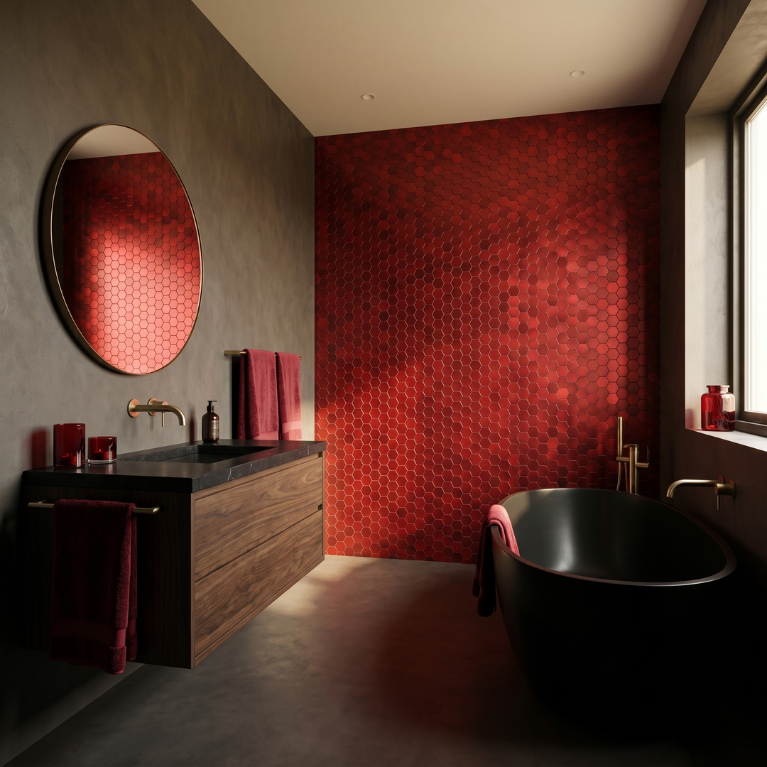 Hexagon Rood - badkamer sfeerfoto