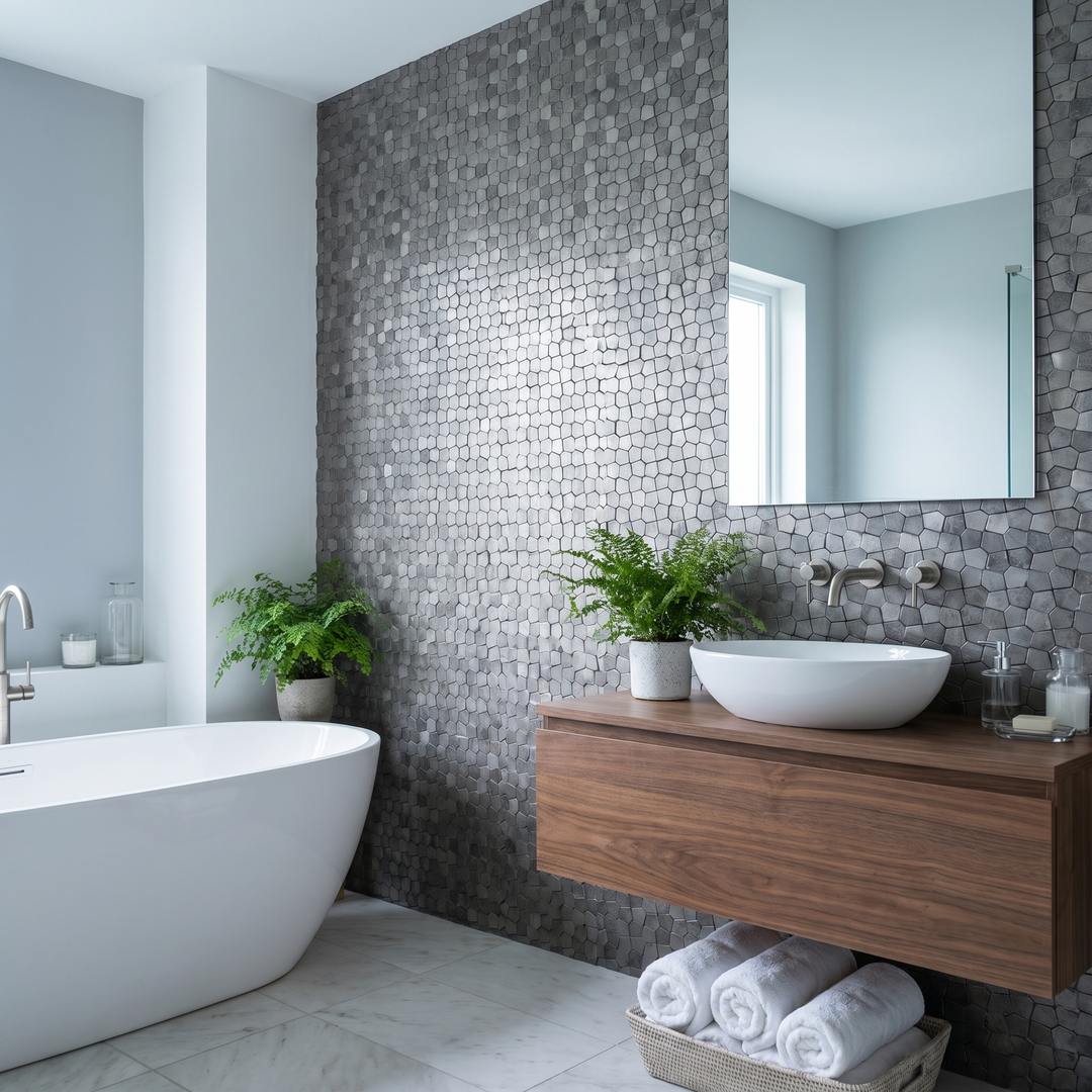Pentagon 3D Grijs - badkamer sfeerbeeld