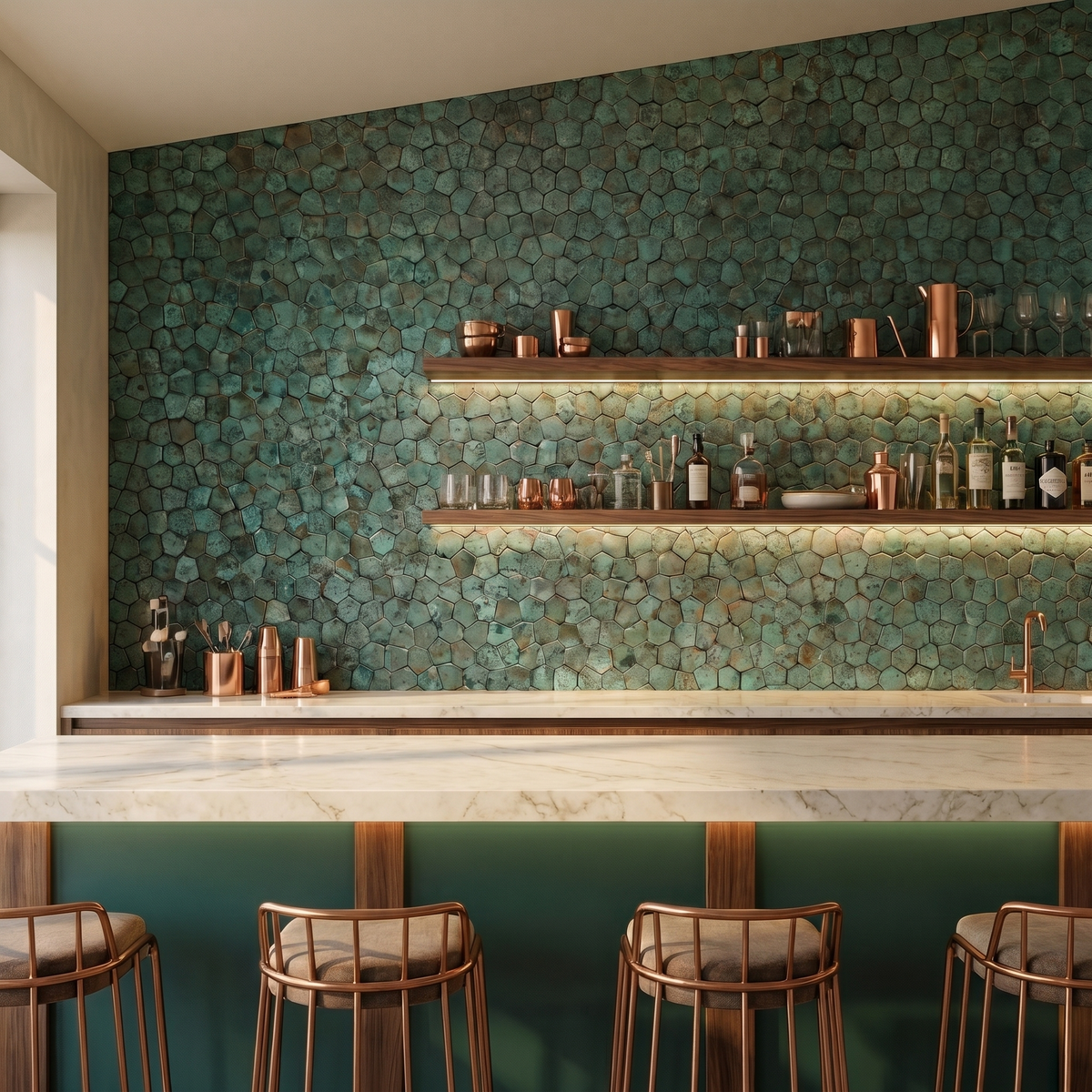 Pentagon 3D Patina Koper - bar sfeerbeeld