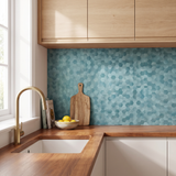 Hexagon mozaiek blauw keuken backsplash