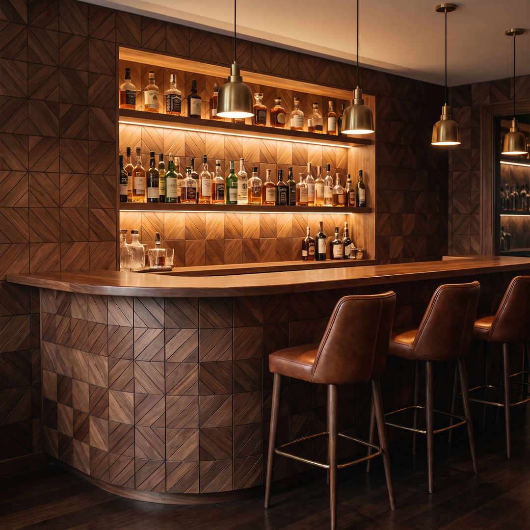 Clover Brown wandpaneel als bar-achterwand