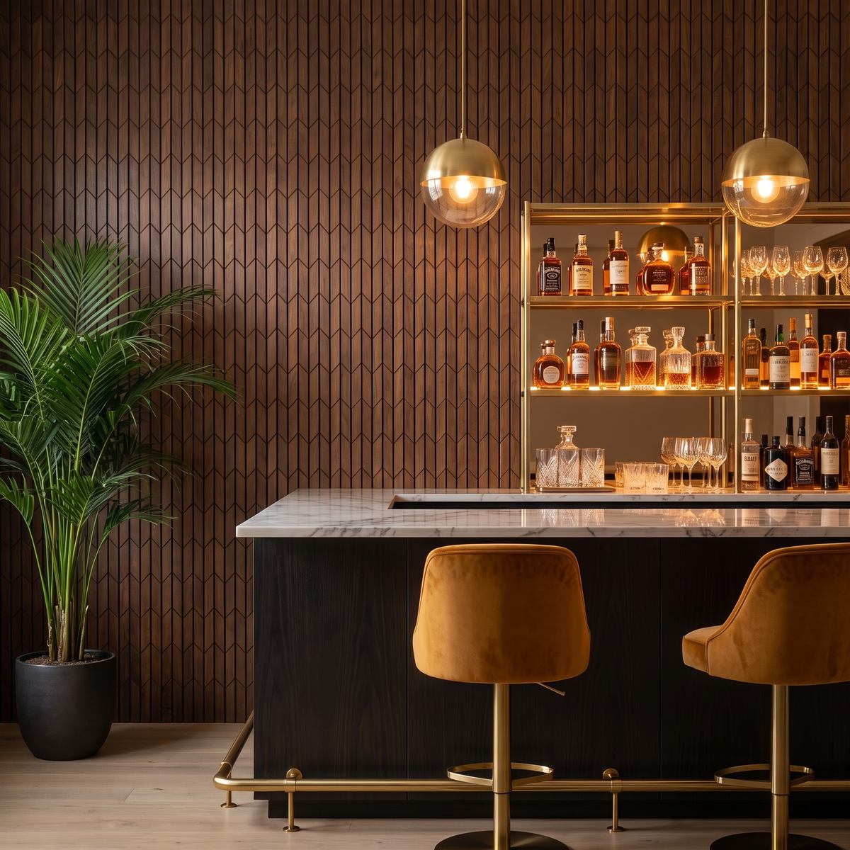 Crimson Smoked Brown houten wandpaneel als bar-achterwand