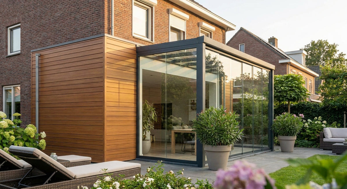 Gevelpanelen voor een serre of tuinkamer buiten