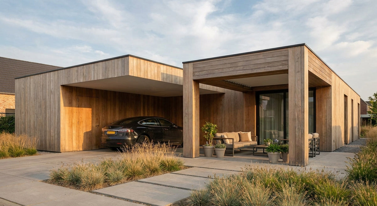 Buitenpanel eiken voor moderne carport en overkapping