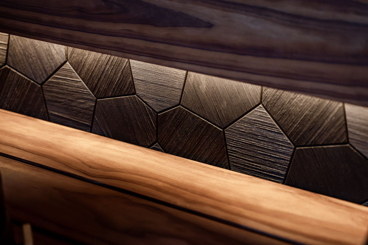 Elegant sauna interior showcasing modern wood design and lighting.