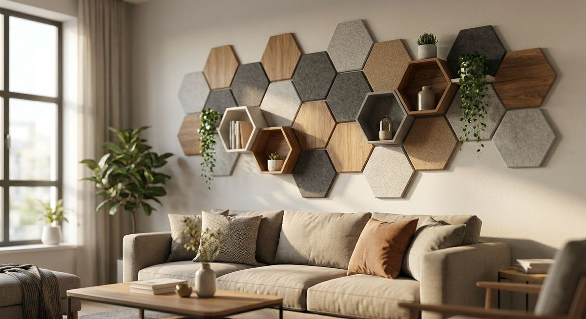 Hexagon wandpanelen woonkamer: styling tips