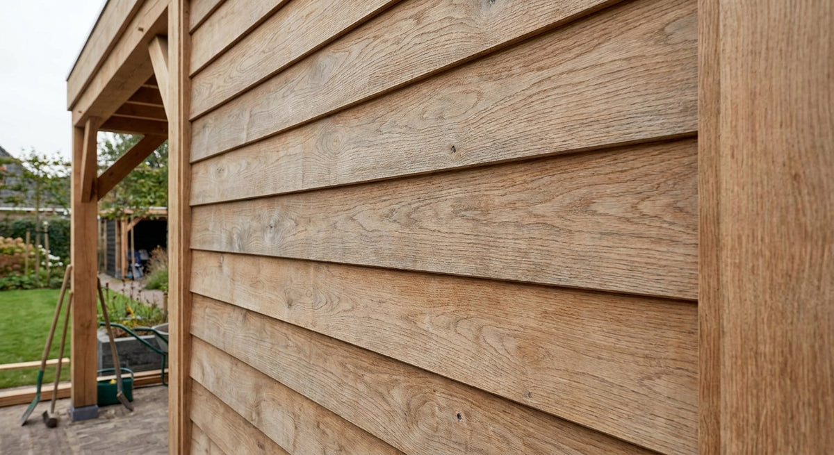 Buitenpanel eiken voor een houten carport wand