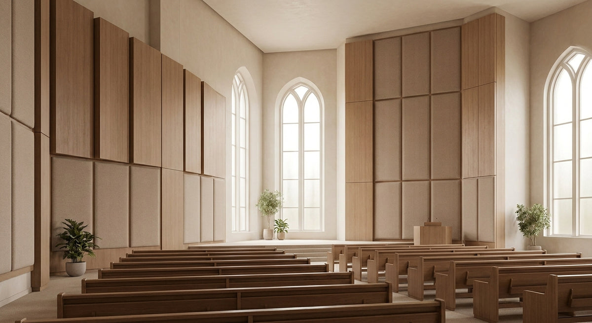Akoestische wandpanelen voor een kerkzaal of aula