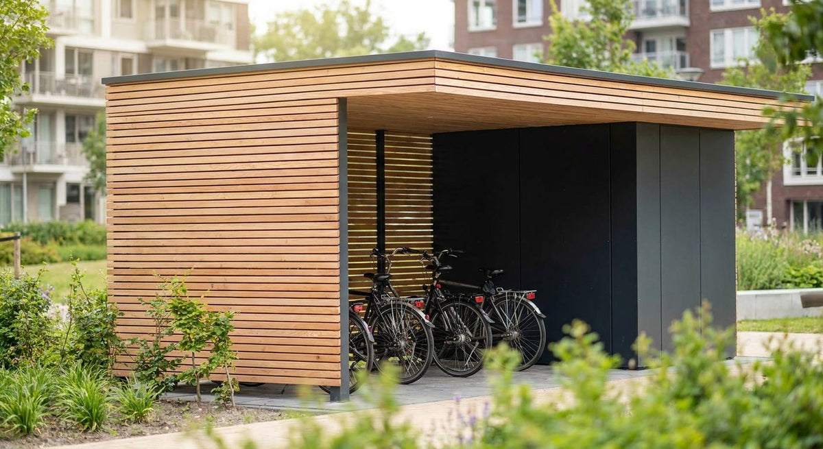 Gevelbekleding voor een fietsenstalling of overdekte stalling