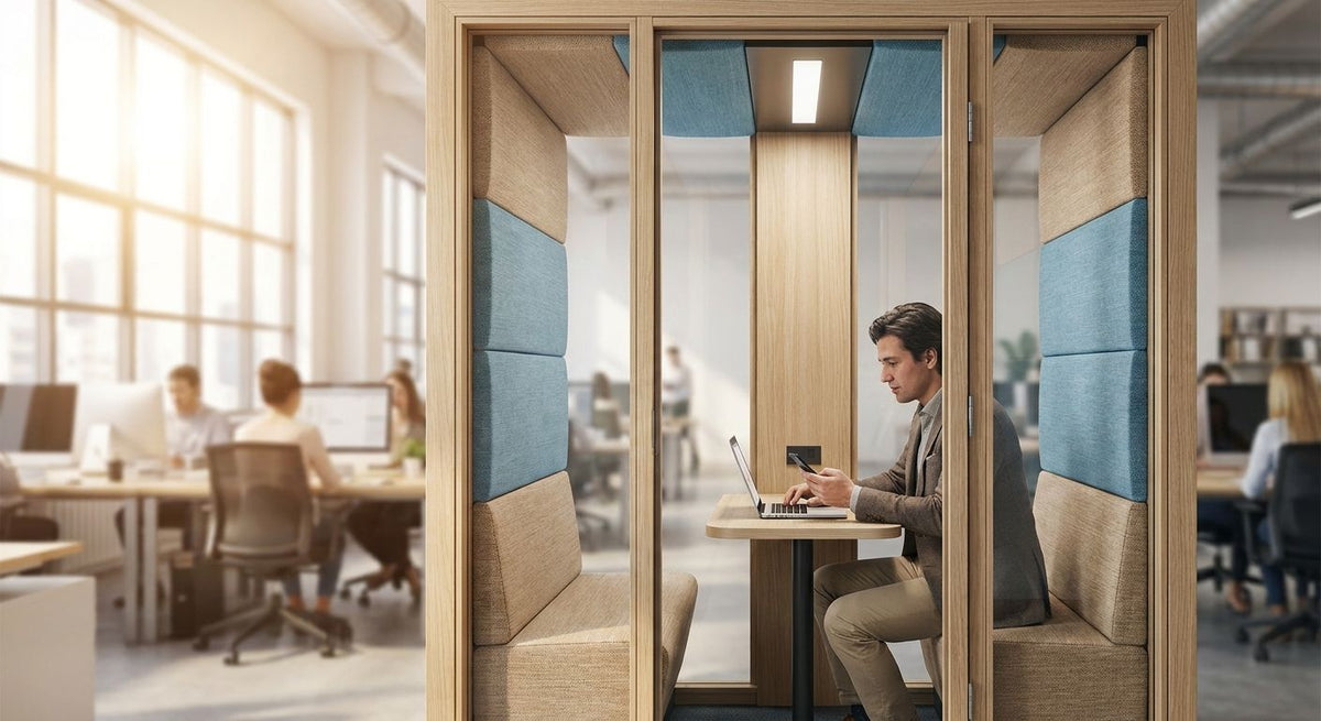 Akoestische panelen voor een telefooncel op kantoor