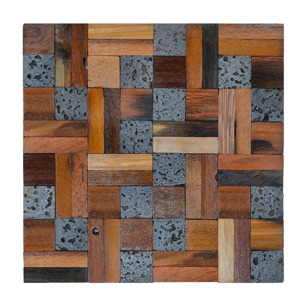 Houten Mozaïekpaneel | Lava Mix | 30×30 cm | Hout | Tegel