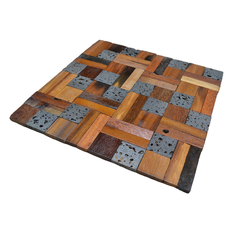 Houten Mozaïekpaneel | Lava Mix | 30×30 cm | Hout | Tegel