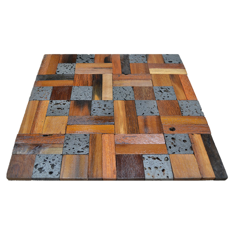 Houten Mozaïekpaneel | Lava Mix | 30×30 cm | Hout | Tegel