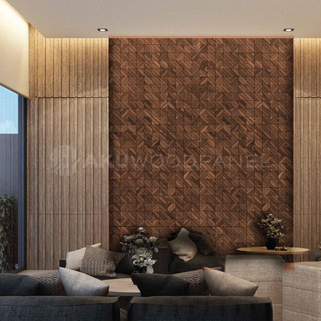 Decoratief houten wandpaneel Clover - Smoked Brown Amerikaans notenhout 60x60 cm
