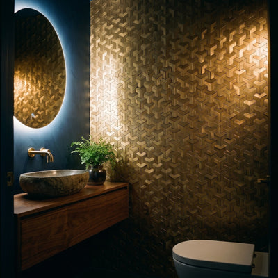 Zelfklevende mozaïektegel Trifold 3D Goud - wc sfeerfoto