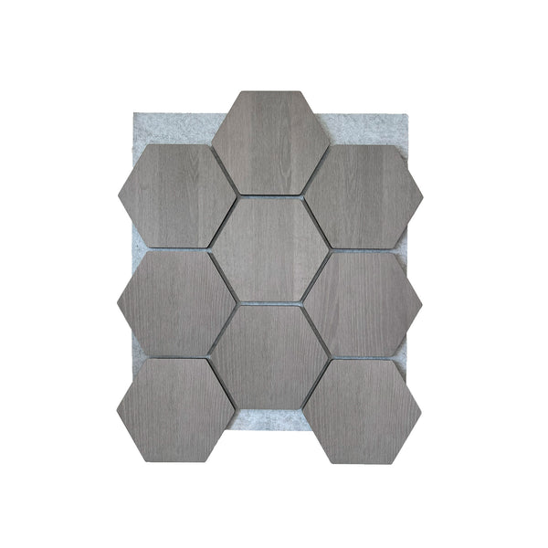 Hexagon Panel Grijs Walnoot met Grijs Vilt 81CM | Akoestisch | Wanddecor | Zeshoekig