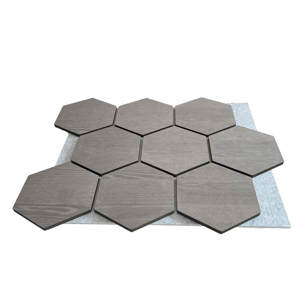 Hexagon Panel Grijs Walnoot met Grijs Vilt 81CM | Akoestisch | Wanddecor | Zeshoekig