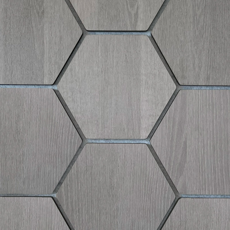 Hexagon Panel Grijs Walnoot met Grijs Vilt 81CM | Akoestisch | Wanddecor | Zeshoekig