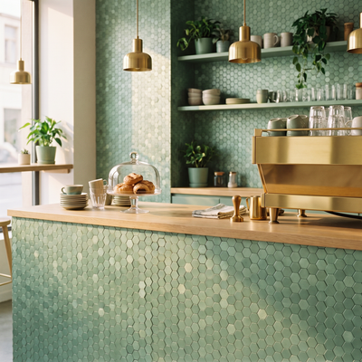 Mini Hexagon 3D Pastelgroen - cafe sfeerfoto