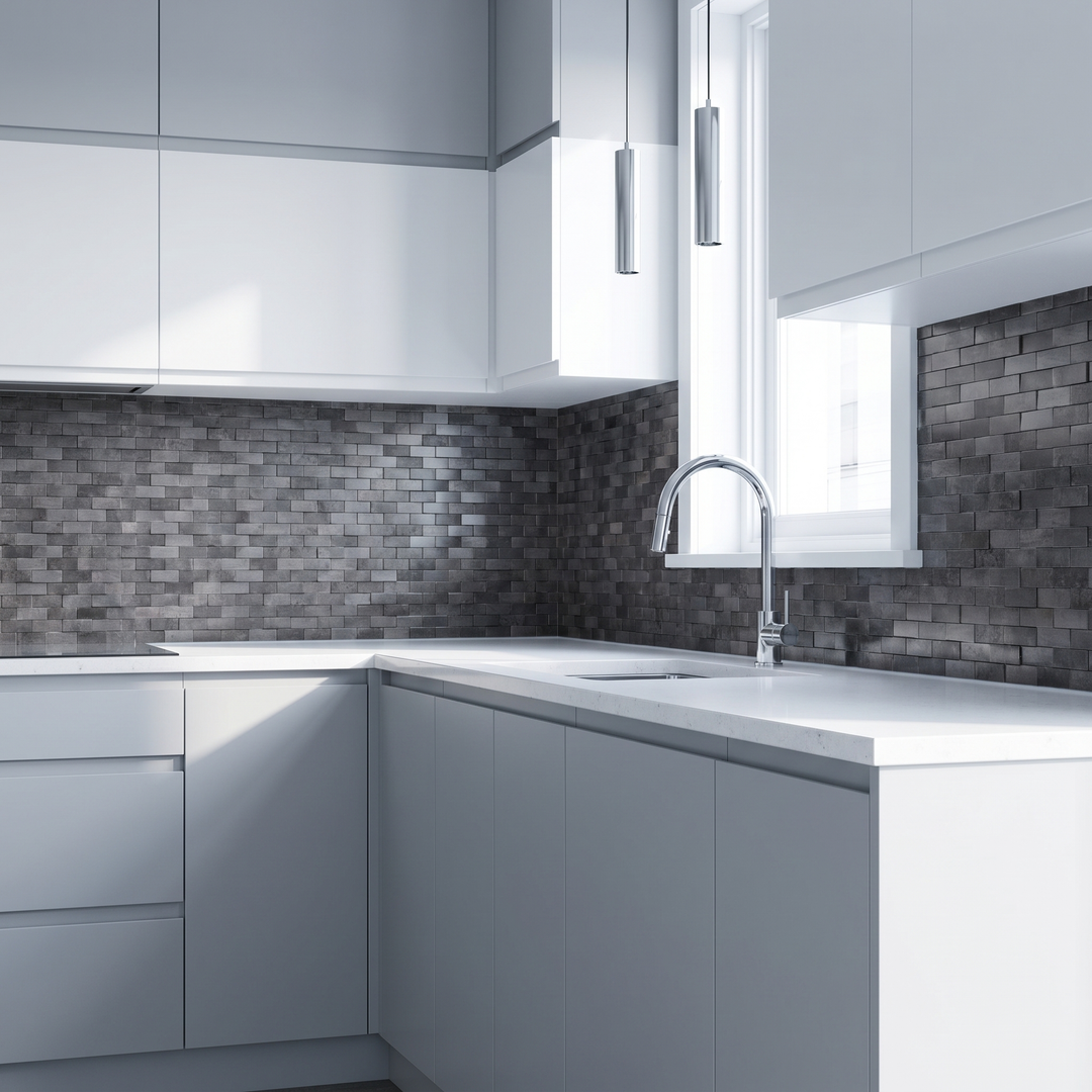 Steenstrip 3D Grafiet - keuken sfeerfoto