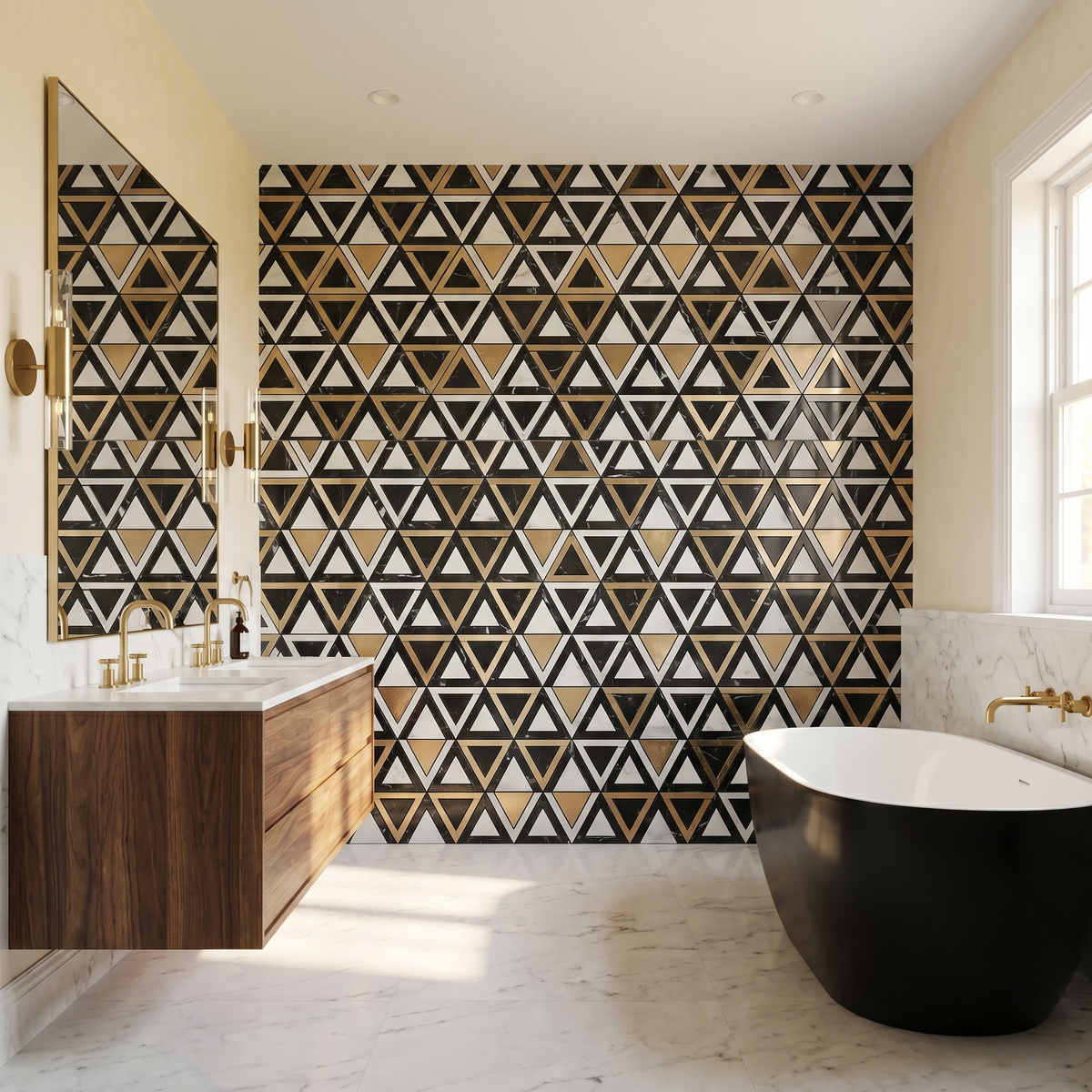 Driehoek Zwart Wit-Goud - badkamer sfeerfoto