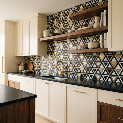 Driehoek Zwart Wit-Goud - keuken sfeerfoto