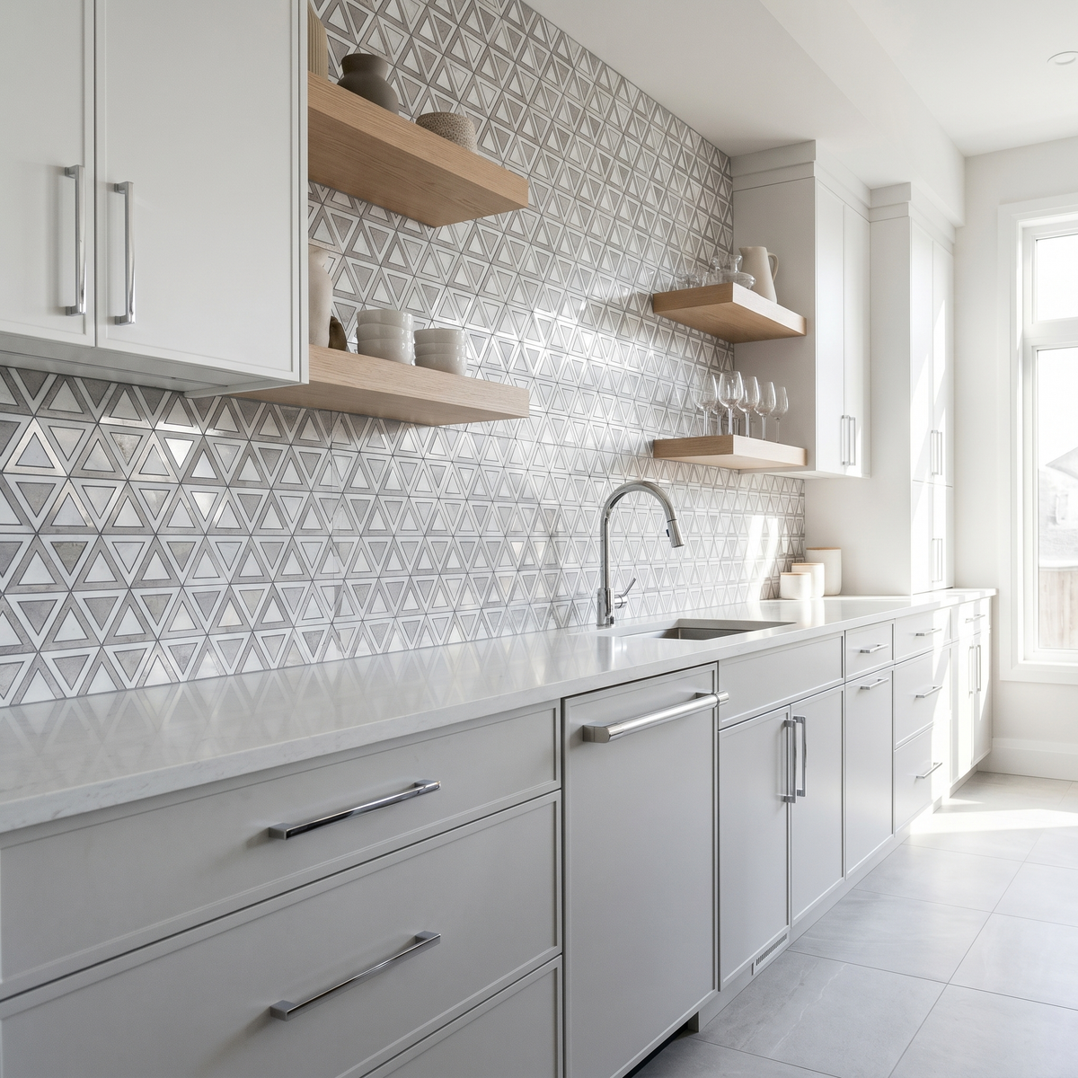 Driehoek Grijs Wit-Zilver - keuken sfeerfoto