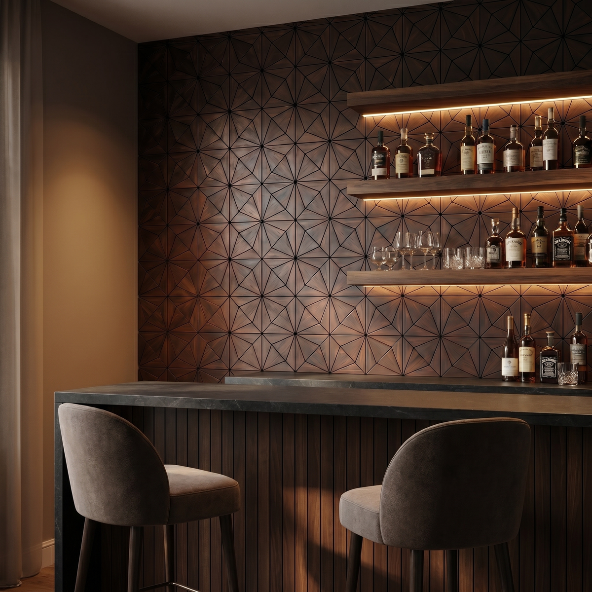 Nolan Rose Black wandpaneel als bar-achterwand