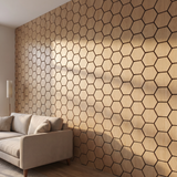 Hexagon naturel eiken wandpaneel zijaanzicht met 3D diepte