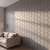 Hexagon grijs walnoot met grijs vilt wandpaneel zijaanzicht 3D diepte