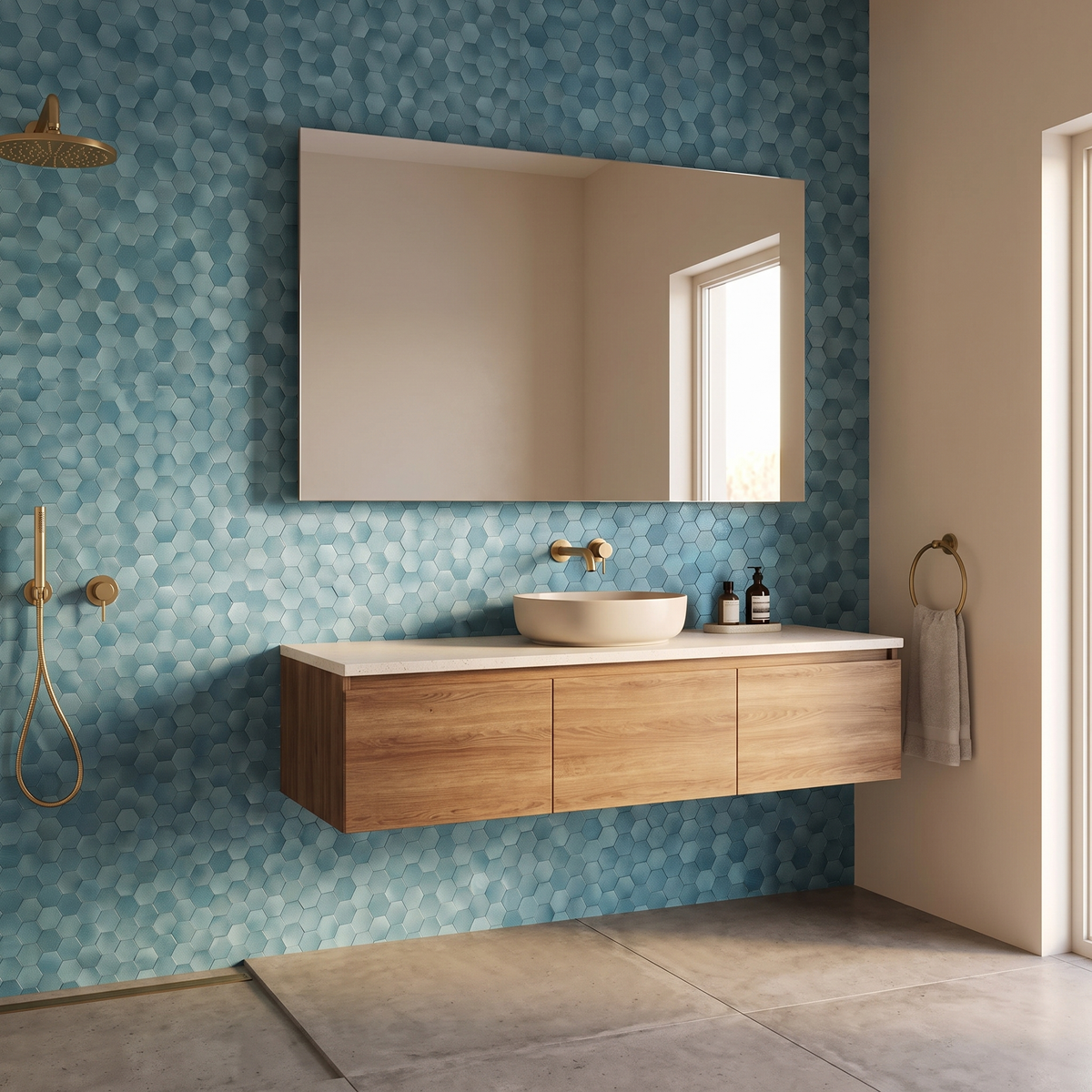 Hexagon mozaiek blauw badkamer