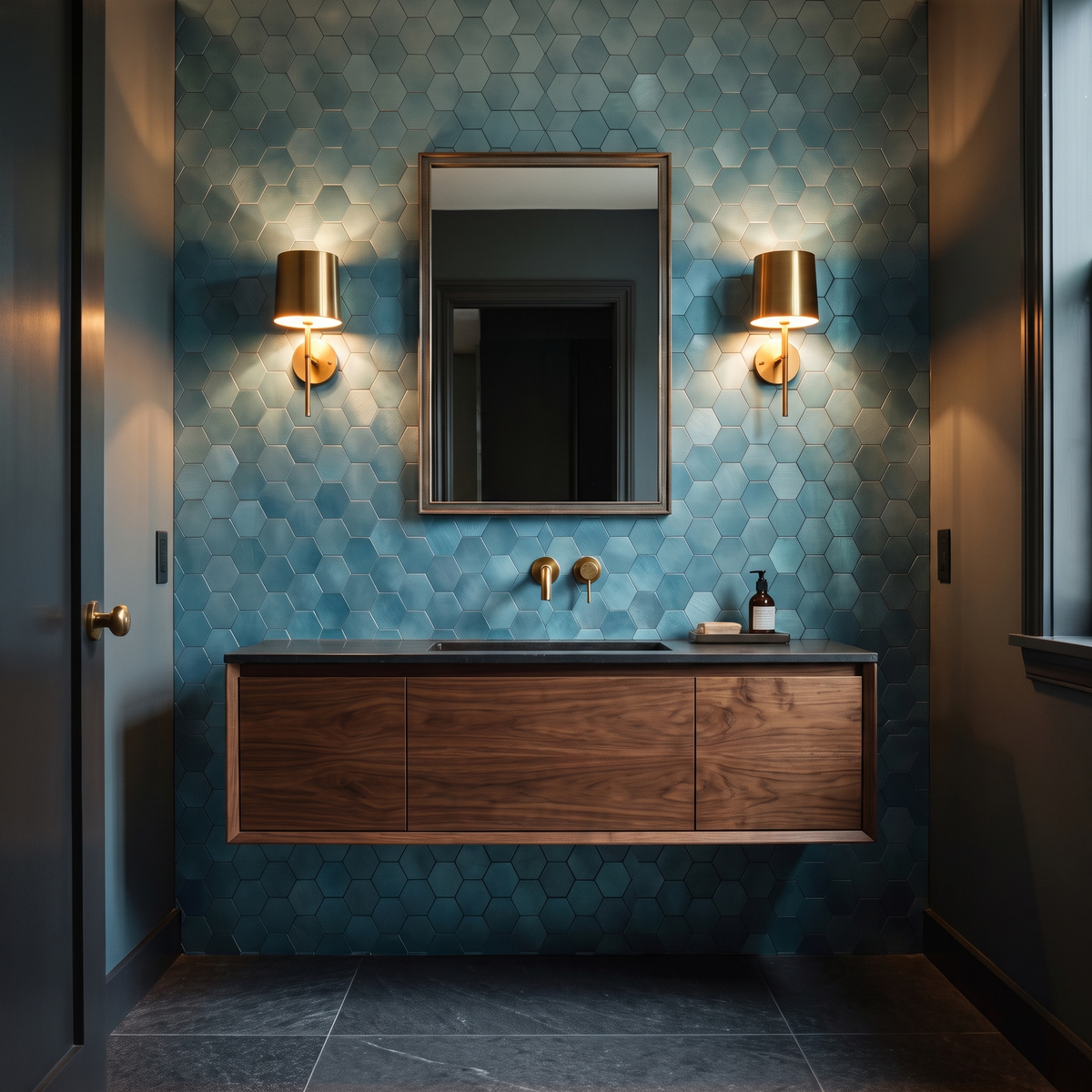 Hexagon mozaiek blauw toilet