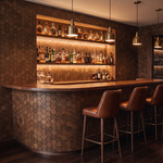 Snowdrop Smoked Brown houten hexagon wandpaneel als bar-achterwand