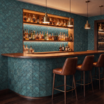 Gardenia Cadet Blue houten mozaiek wandpaneel als bar-achterwand
