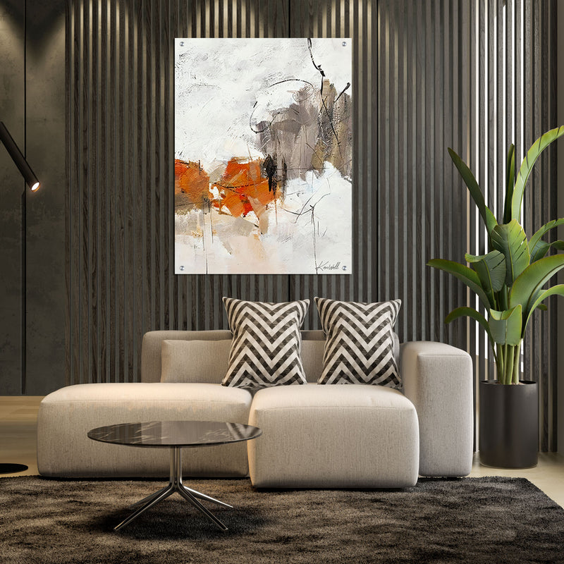 Canvas | Plexiglas Schilderij - Abstract White Orange