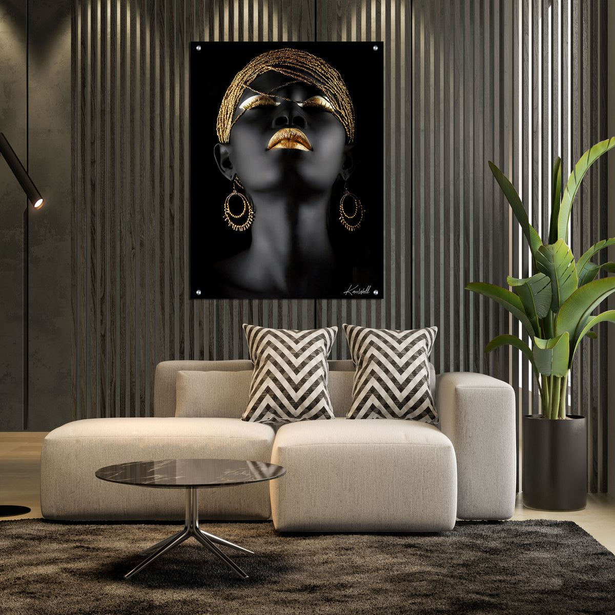Canvas | Plexiglas Schilderij - Gold Lip Girl 1