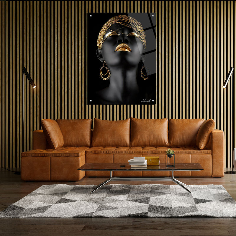 Canvas | Plexiglas Schilderij - Gold Lip Girl 1