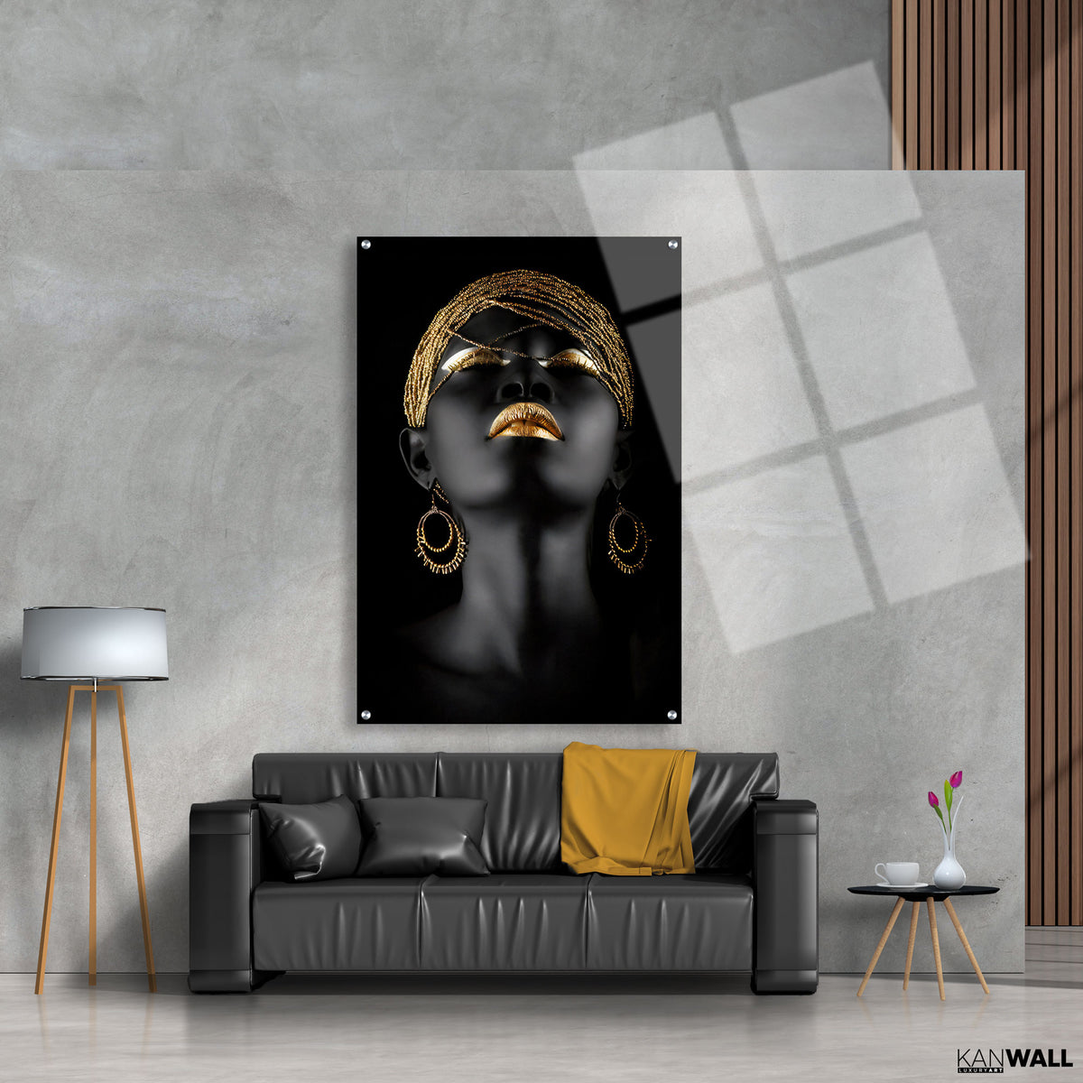 Canvas | Plexiglas Schilderij - Gold Lip Girl 1