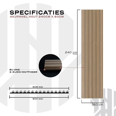 AkuPanel Naturel Eiken Hout | 300cm x 60cm | 1-zijdig écht houtfineer